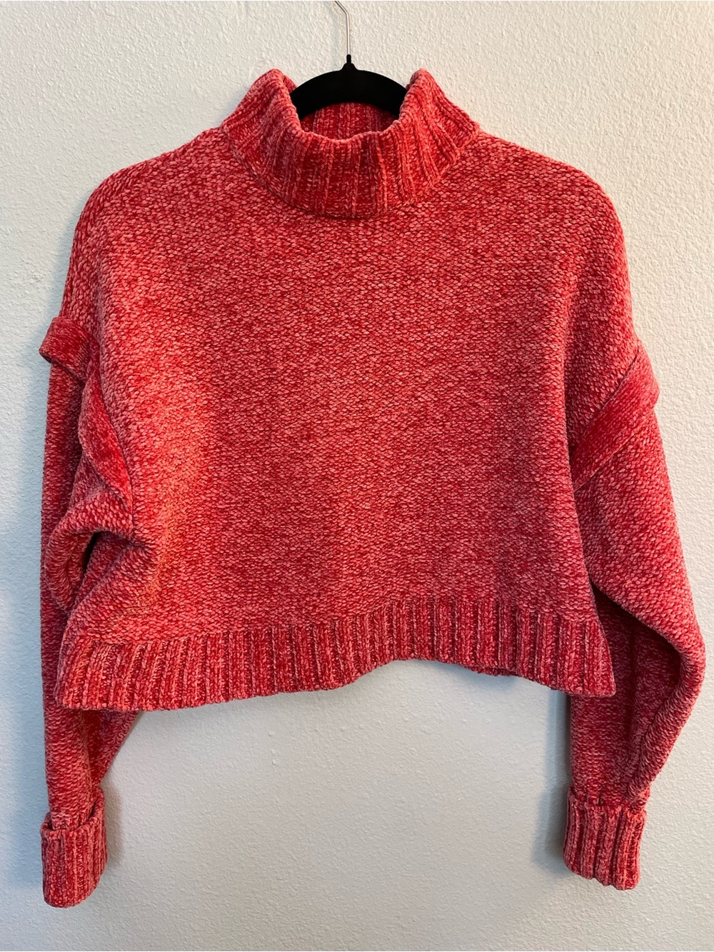 Urban Outfitters Chenille Cropped Turtleneck Sweater Coral XS